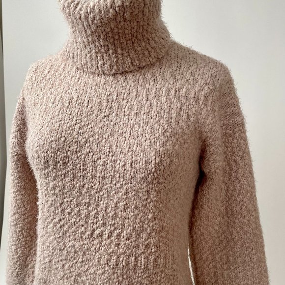 Yes Lola Dusty Pink Boucle Turtleneck Sweater, Size S - Picture 1 of 7